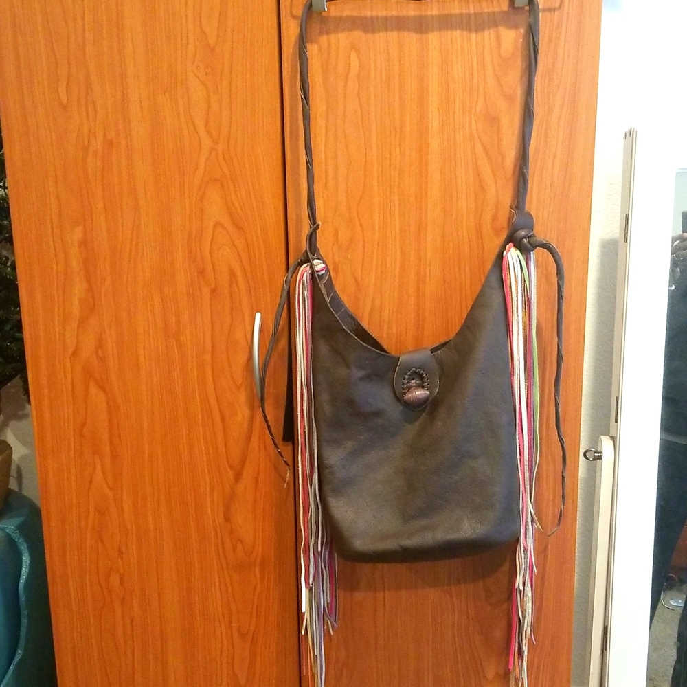 Bohemian soft leather side fringe tote bag
